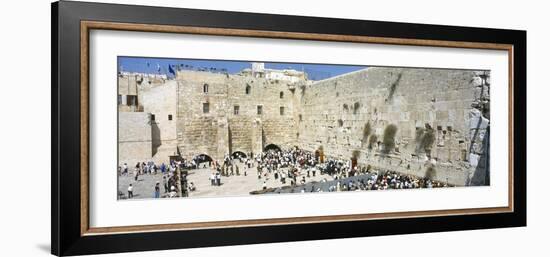 Crowd Praying in Front of a Stone Wall, Wailing Wall, Jerusalem, Israel-null-Framed Photographic Print