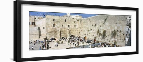 Crowd Praying in Front of a Stone Wall, Wailing Wall, Jerusalem, Israel-null-Framed Photographic Print