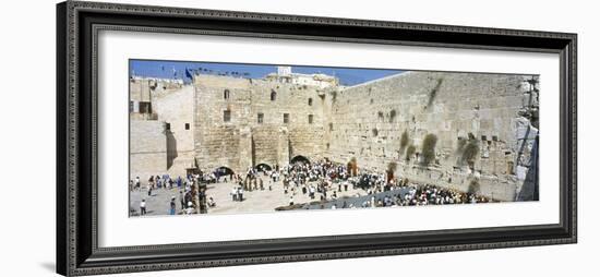 Crowd Praying in Front of a Stone Wall, Wailing Wall, Jerusalem, Israel-null-Framed Photographic Print