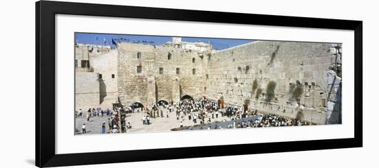 Crowd Praying in Front of a Stone Wall, Wailing Wall, Jerusalem, Israel-null-Framed Photographic Print