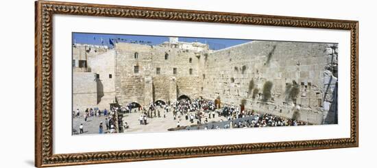 Crowd Praying in Front of a Stone Wall, Wailing Wall, Jerusalem, Israel-null-Framed Photographic Print