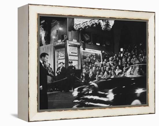 Crowd Watching From Bleacher Seats Set Up on the Right Side of Entrance to the RKO Pantages Theatre-Ed Clark-Framed Premier Image Canvas