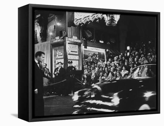 Crowd Watching From Bleacher Seats Set Up on the Right Side of Entrance to the RKO Pantages Theatre-Ed Clark-Framed Premier Image Canvas