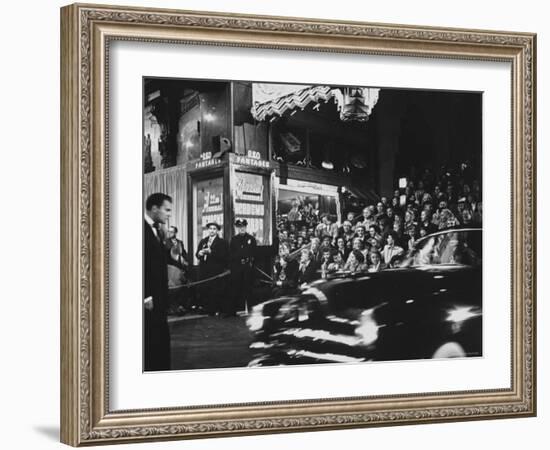 Crowd Watching From Bleacher Seats Set Up on the Right Side of Entrance to the RKO Pantages Theatre-Ed Clark-Framed Photographic Print