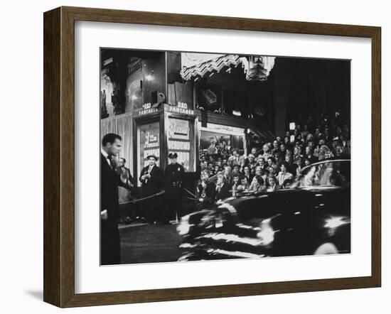 Crowd Watching From Bleacher Seats Set Up on the Right Side of Entrance to the RKO Pantages Theatre-Ed Clark-Framed Photographic Print