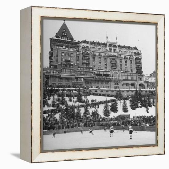 Crowd Watching Hockey Game Outside Palace Hotel-null-Framed Premier Image Canvas