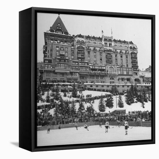 Crowd Watching Hockey Game Outside Palace Hotel-null-Framed Premier Image Canvas