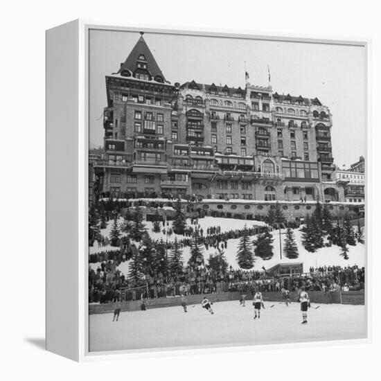 Crowd Watching Hockey Game Outside Palace Hotel-null-Framed Premier Image Canvas