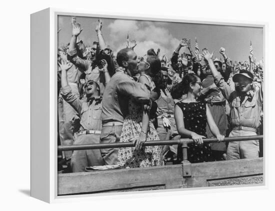 Crowd Yelling and Whooping It Up in the Stands at the Texas A&M Vs Villanova Football Game-Joe Scherschel-Framed Premier Image Canvas