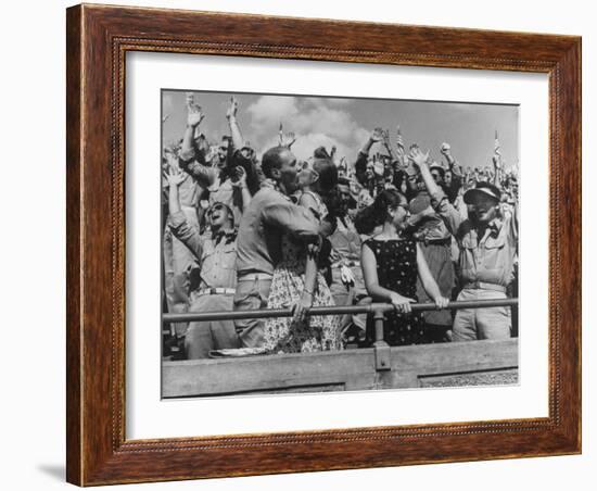 Crowd Yelling and Whooping It Up in the Stands at the Texas A&M Vs Villanova Football Game-Joe Scherschel-Framed Photographic Print