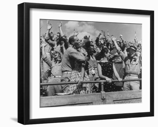 Crowd Yelling and Whooping It Up in the Stands at the Texas A&M Vs Villanova Football Game-Joe Scherschel-Framed Photographic Print