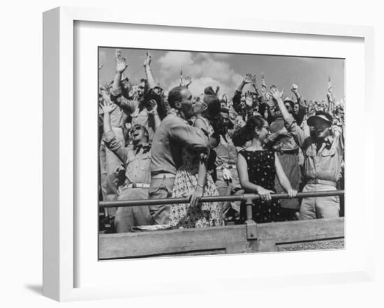 Crowd Yelling and Whooping It Up in the Stands at the Texas A&M Vs Villanova Football Game-Joe Scherschel-Framed Photographic Print