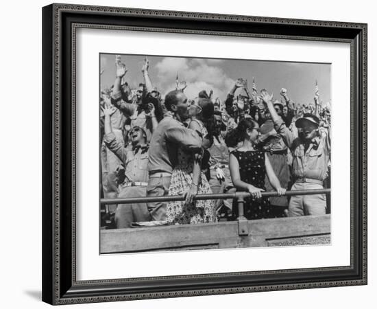 Crowd Yelling and Whooping It Up in the Stands at the Texas A&M Vs Villanova Football Game-Joe Scherschel-Framed Photographic Print