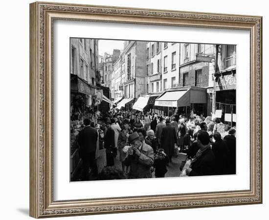 Crowded Parisan Street, Prob. Rue Mouffetard, Filled with Small Shops and Many Shoppers-Alfred Eisenstaedt-Framed Photographic Print