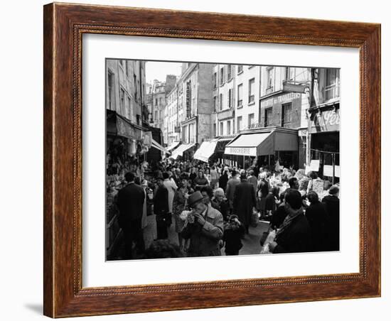 Crowded Parisan Street, Prob. Rue Mouffetard, Filled with Small Shops and Many Shoppers-Alfred Eisenstaedt-Framed Photographic Print