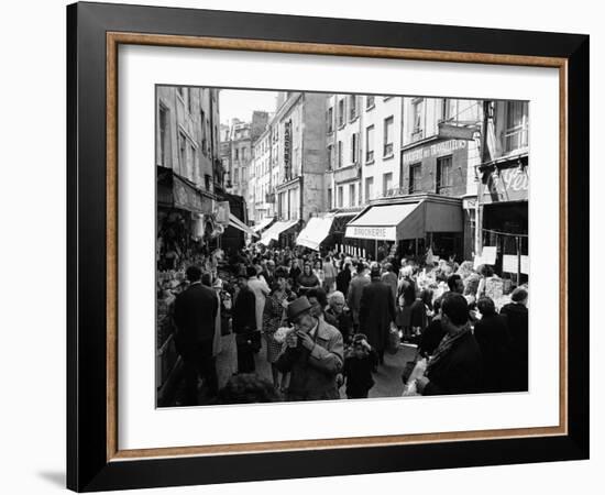 Crowded Parisan Street, Prob. Rue Mouffetard, Filled with Small Shops and Many Shoppers-Alfred Eisenstaedt-Framed Photographic Print