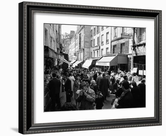 Crowded Parisan Street, Prob. Rue Mouffetard, Filled with Small Shops and Many Shoppers-Alfred Eisenstaedt-Framed Photographic Print