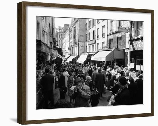 Crowded Parisan Street, Prob. Rue Mouffetard, Filled with Small Shops and Many Shoppers-Alfred Eisenstaedt-Framed Photographic Print