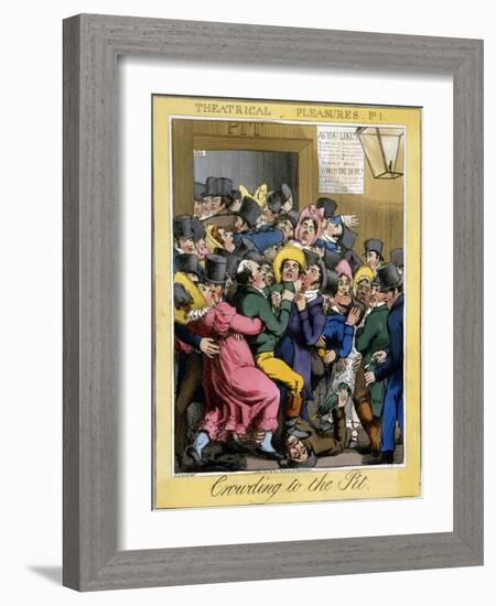 Crowding to the Pit, Plate 1 from Theatrical Pleasures, Pub. Thos. Mclean, London, 1821-Theodore Lane-Framed Giclee Print