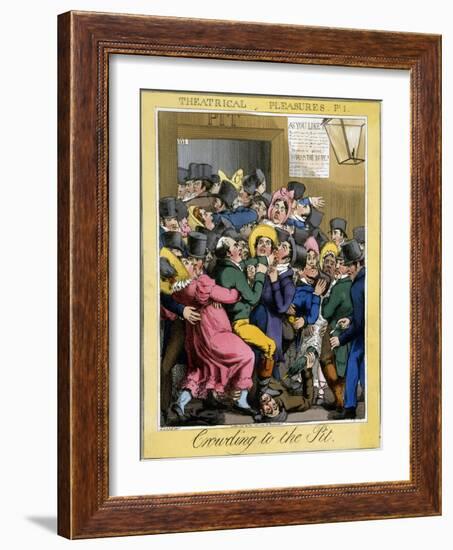 Crowding to the Pit, Plate 1 from Theatrical Pleasures, Pub. Thos. Mclean, London, 1821-Theodore Lane-Framed Giclee Print