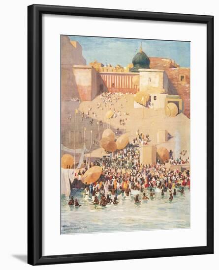 Crowds at Benares, India-null-Framed Art Print