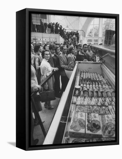 Crowds Checking Out Frozen Foods at the Us Exhibit, During the Poznan Fair-Lisa Larsen-Framed Premier Image Canvas