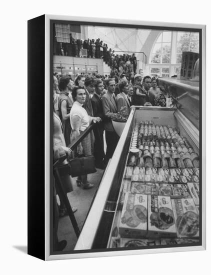 Crowds Checking Out Frozen Foods at the Us Exhibit, During the Poznan Fair-Lisa Larsen-Framed Premier Image Canvas