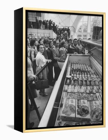 Crowds Checking Out Frozen Foods at the Us Exhibit, During the Poznan Fair-Lisa Larsen-Framed Premier Image Canvas