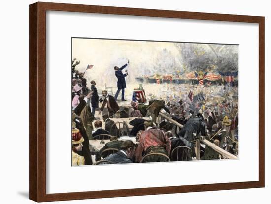 Crowds Cheer Speaker at Republican Convention Which nominated Theodore Roosevelt, Chicago, 1900-null-Framed Giclee Print