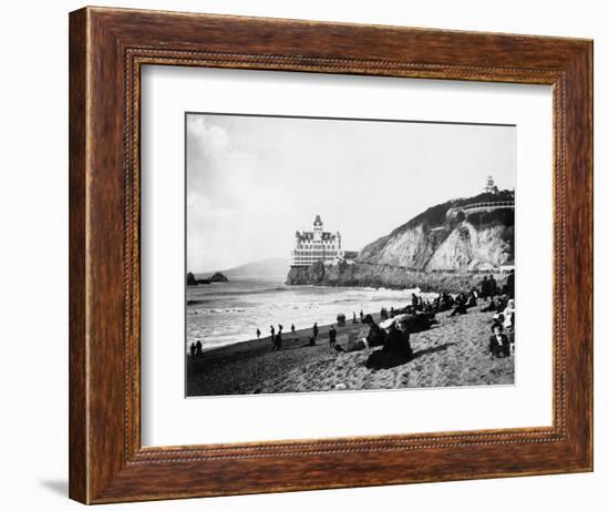 Crowds Enjoy the Beach Below the Cliff House-null-Framed Photographic Print