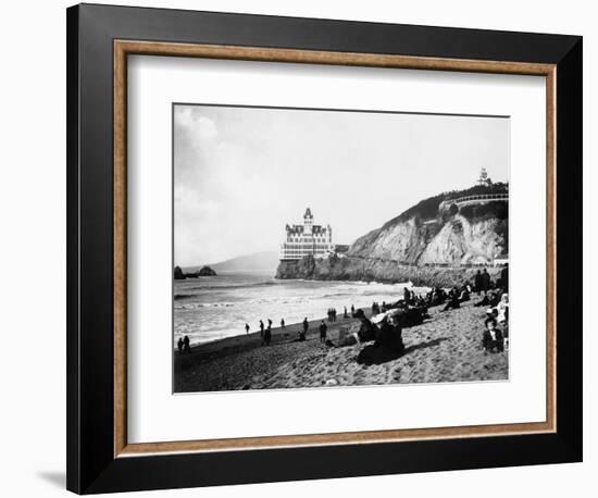 Crowds Enjoy the Beach Below the Cliff House-null-Framed Photographic Print