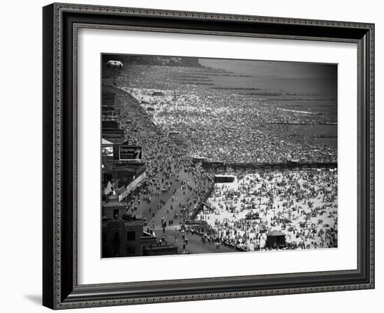 Crowds Filling the Beaches of Coney Island on the Fourth of July-Andreas Feininger-Framed Photographic Print