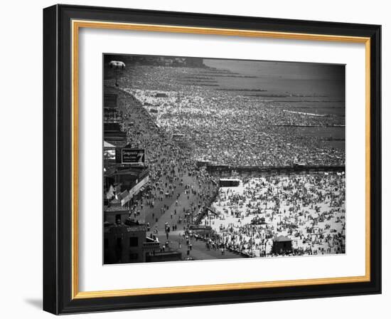 Crowds Filling the Beaches of Coney Island on the Fourth of July-Andreas Feininger-Framed Photographic Print