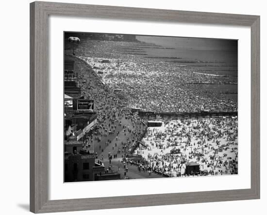 Crowds Filling the Beaches of Coney Island on the Fourth of July-Andreas Feininger-Framed Photographic Print