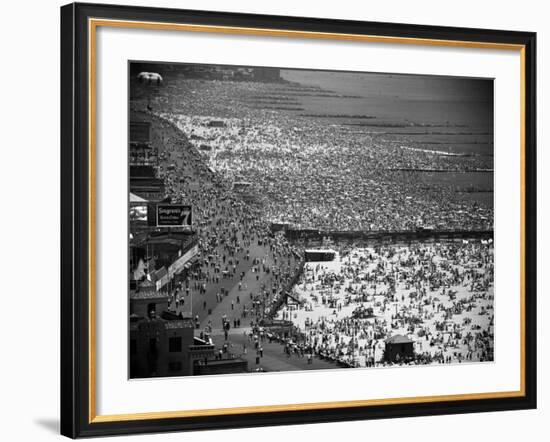 Crowds Filling the Beaches of Coney Island on the Fourth of July-Andreas Feininger-Framed Photographic Print