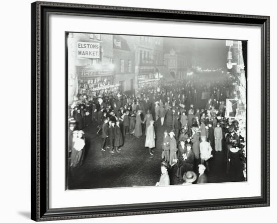 Crowds in Deptford High Street Shopping after Dark, London, 1913-null-Framed Photographic Print