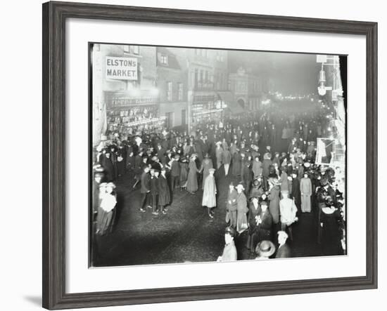 Crowds in Deptford High Street Shopping after Dark, London, 1913-null-Framed Photographic Print