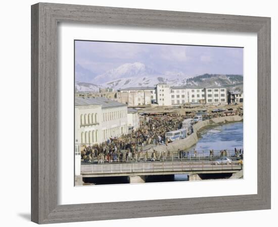 Crowds of People and Buses in the City, Kabul, Afghanistan-David Lomax-Framed Photographic Print