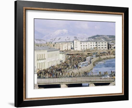 Crowds of People and Buses in the City, Kabul, Afghanistan-David Lomax-Framed Photographic Print