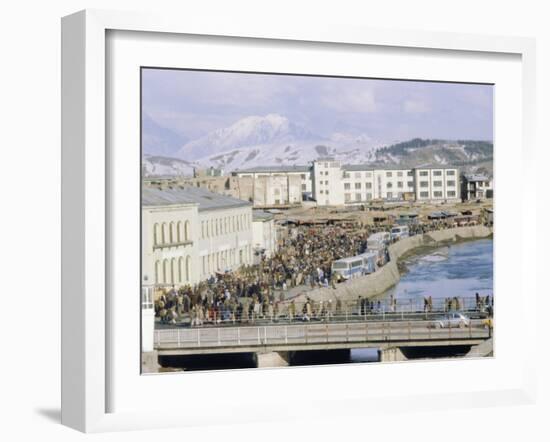 Crowds of People and Buses in the City, Kabul, Afghanistan-David Lomax-Framed Photographic Print