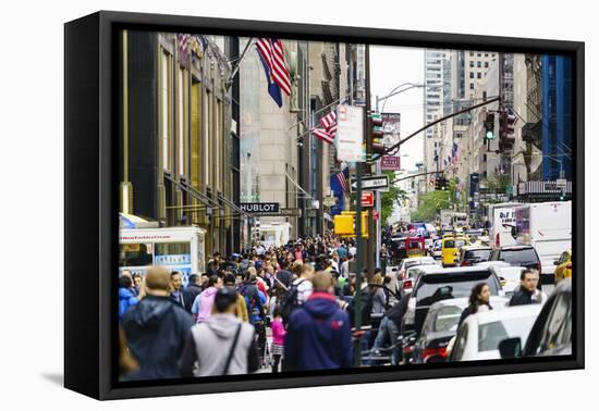 Crowds of shoppers on 5th Avenue, Manhattan, New York City, United States of America, North America-Fraser Hall-Framed Premier Image Canvas