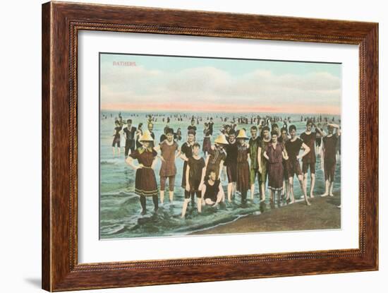 Crowds of Vintage Bathers-null-Framed Art Print