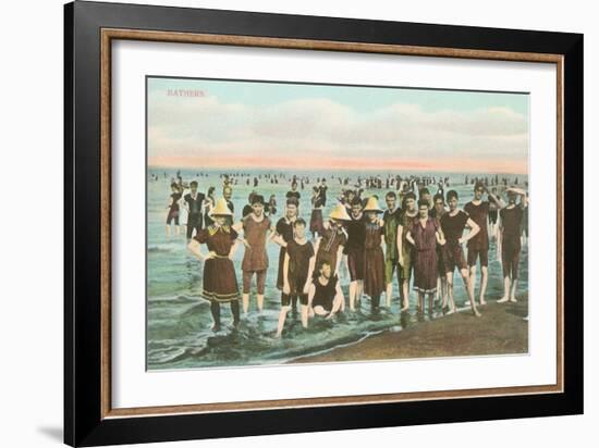 Crowds of Vintage Bathers-null-Framed Art Print