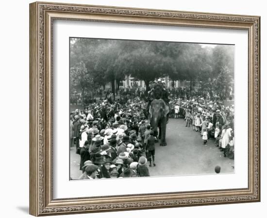 Crowds of Visitors Watch an Elephant Ride at London Zoo, August Bank Holiday, 1922-Frederick William Bond-Framed Photographic Print