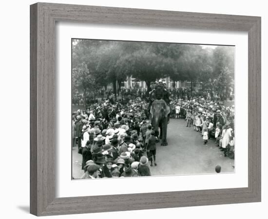 Crowds of Visitors Watch an Elephant Ride at London Zoo, August Bank Holiday, 1922-Frederick William Bond-Framed Photographic Print