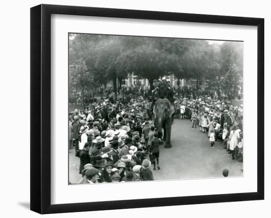 Crowds of Visitors Watch an Elephant Ride at London Zoo, August Bank Holiday, 1922-Frederick William Bond-Framed Photographic Print