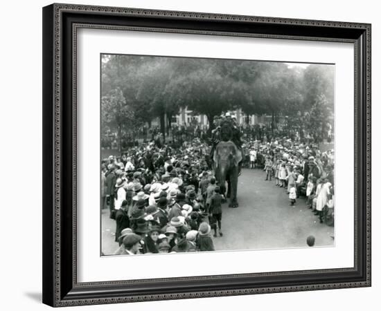 Crowds of Visitors Watch an Elephant Ride at London Zoo, August Bank Holiday, 1922-Frederick William Bond-Framed Photographic Print