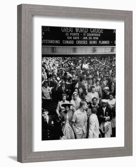 Crowds on Cunard Piers Waiting for Queen Elizabeth, Overhead View, Crowded Waiting Room-Ralph Morse-Framed Photographic Print