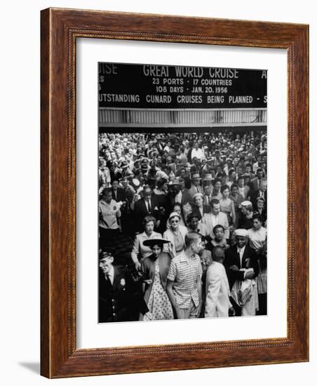 Crowds on Cunard Piers Waiting for Queen Elizabeth, Overhead View, Crowded Waiting Room-Ralph Morse-Framed Photographic Print