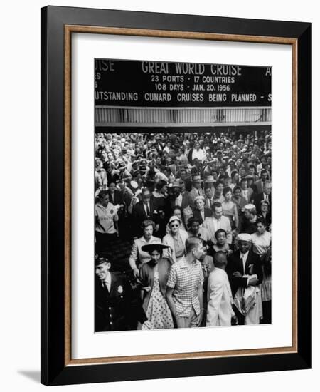 Crowds on Cunard Piers Waiting for Queen Elizabeth, Overhead View, Crowded Waiting Room-Ralph Morse-Framed Photographic Print